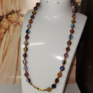 #18, (18k GOLD FILLED) MURANO VENETIAN MILLEFIORI NECKLACE, GRADUATED GLASS BEAD